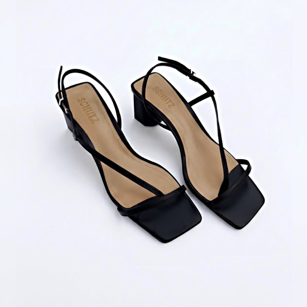 Schultz Heloise Mid Block Black Leather Sandals S… - image 4